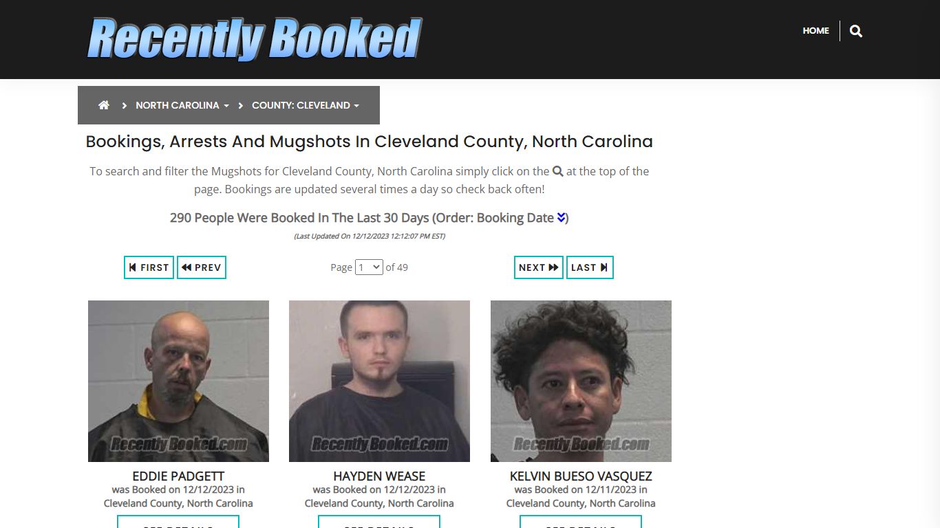 Bookings, Arrests and Mugshots in Cleveland County, North Carolina